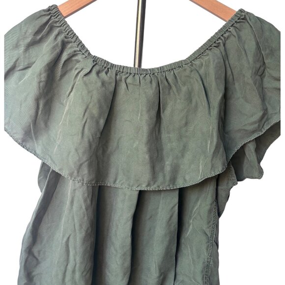 Unsubscribed Off-Shoulder Ruffle Blouse Olive Green Size XS - Picture 2 of 6